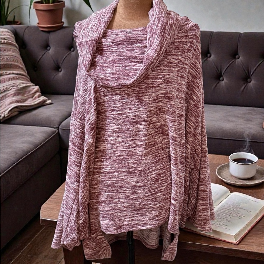 Umgee Marled Pink Poncho Sweater